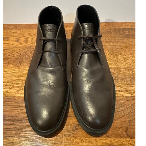 Hugo Boss Calev Leather Chukka Boots Men’s 43 Dark Brown Designer Dress Casual main image 4